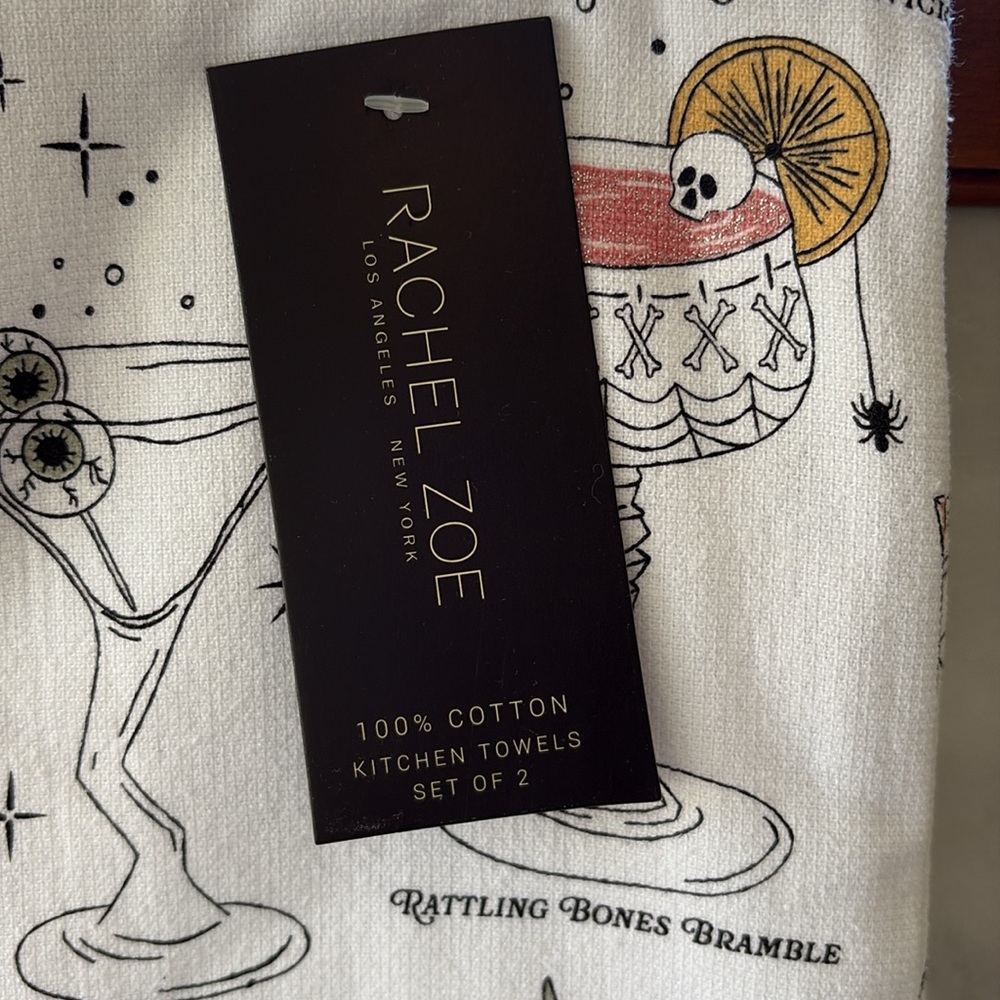 NWT SET/2 Rachel Zoe Halloween Spooky Cocktails Hand Kitchen Tea Bath BFF Towels - Picture 3 of 8